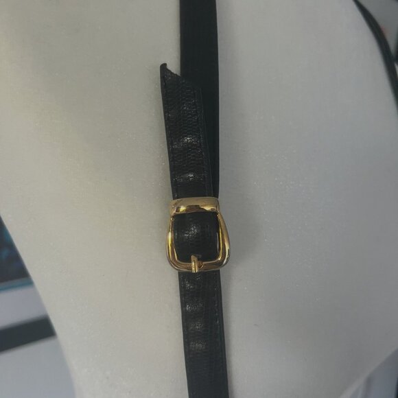 Vintage Black Leather Shoulder Bag with Gold Cat Accent Detail - Picture 11 of 11